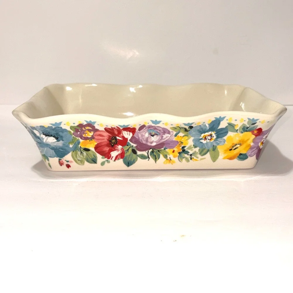 Pioneer Woman Flea Market Floral Oblong Baking Dish Ruffled Casserole 12x8 Baker